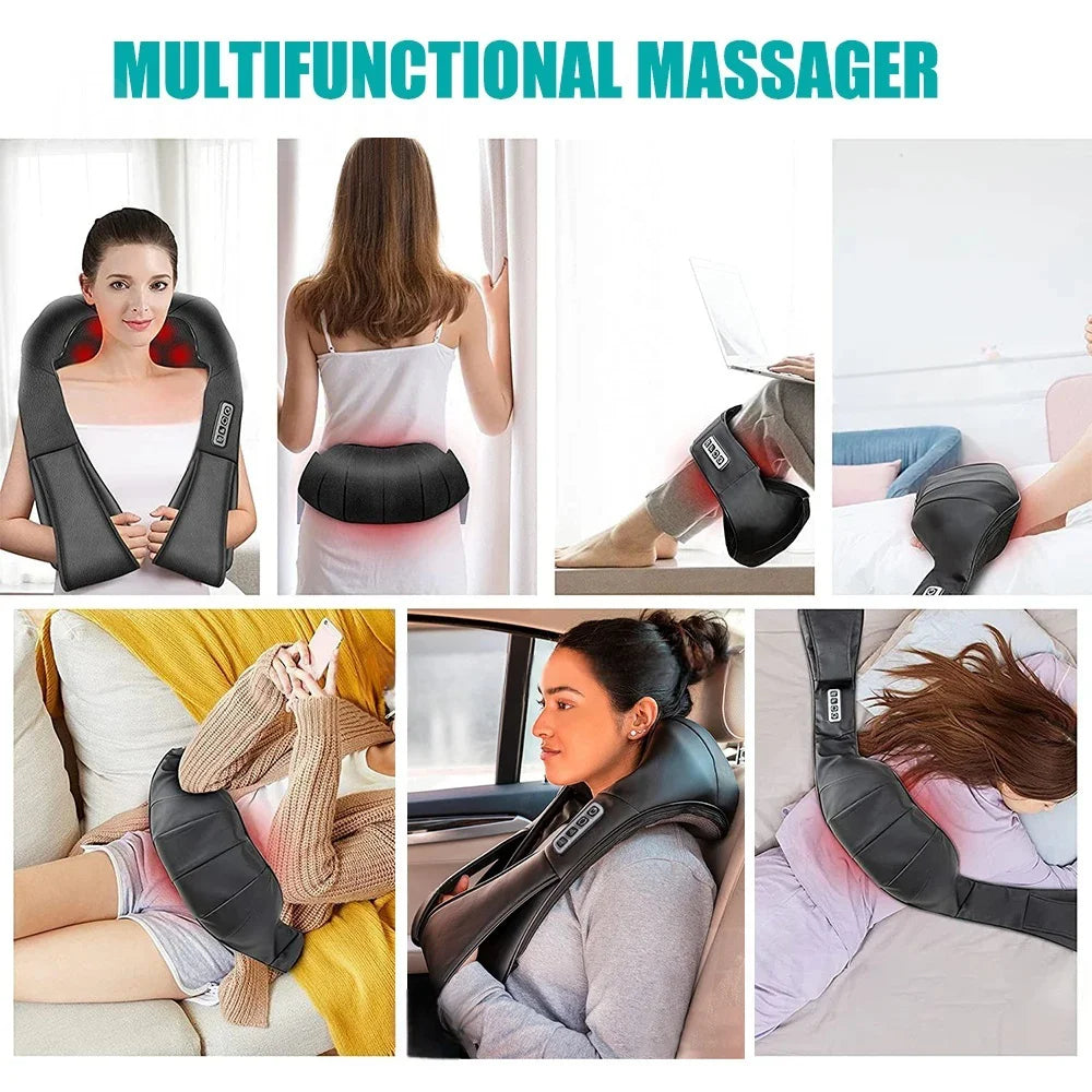 3D Shiatsu Neck & Shoulder Massager with Heat - Deep Kneading Massage Pillow