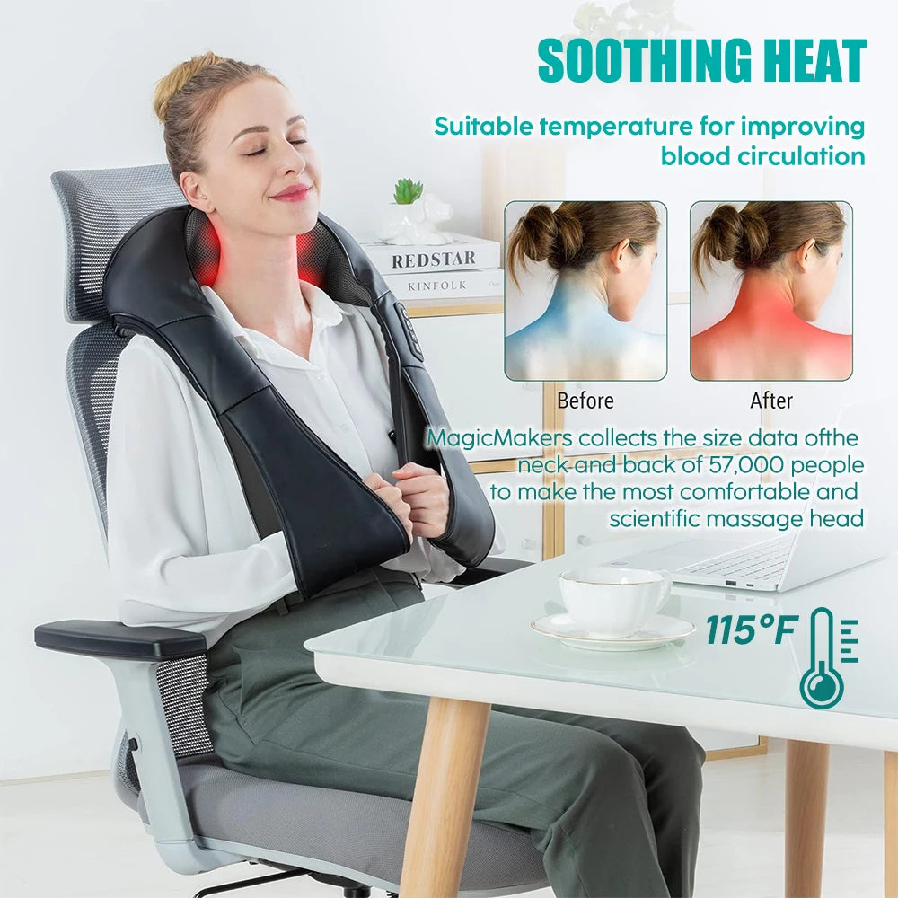 3D Shiatsu Neck & Shoulder Massager with Heat - Deep Kneading Massage Pillow