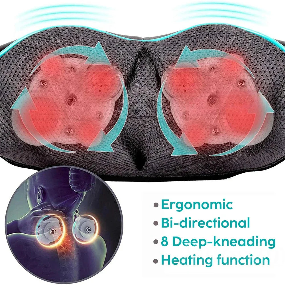 3D Shiatsu Neck & Shoulder Massager with Heat - Deep Kneading Massage Pillow