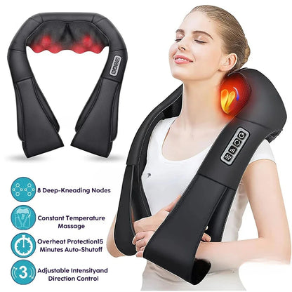 3D Shiatsu Neck & Shoulder Massager with Heat - Deep Kneading Massage Pillow
