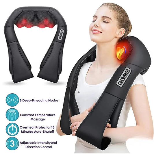 3D Shiatsu Neck & Shoulder Massager with Heat - Deep Kneading Massage Pillow